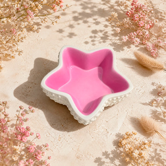 Recipiente estrella de mar de concreto con cera perlada rosa y mechas decorativo