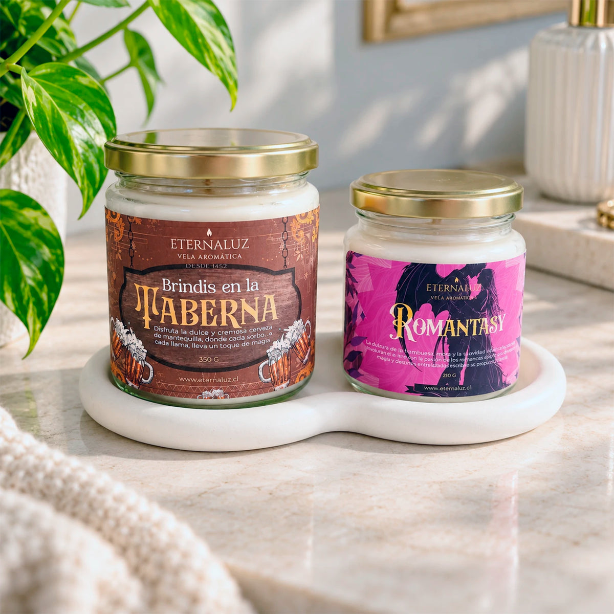 Set de bandeja y portafósforos de cemento artesanal para organizar velas y accesorios