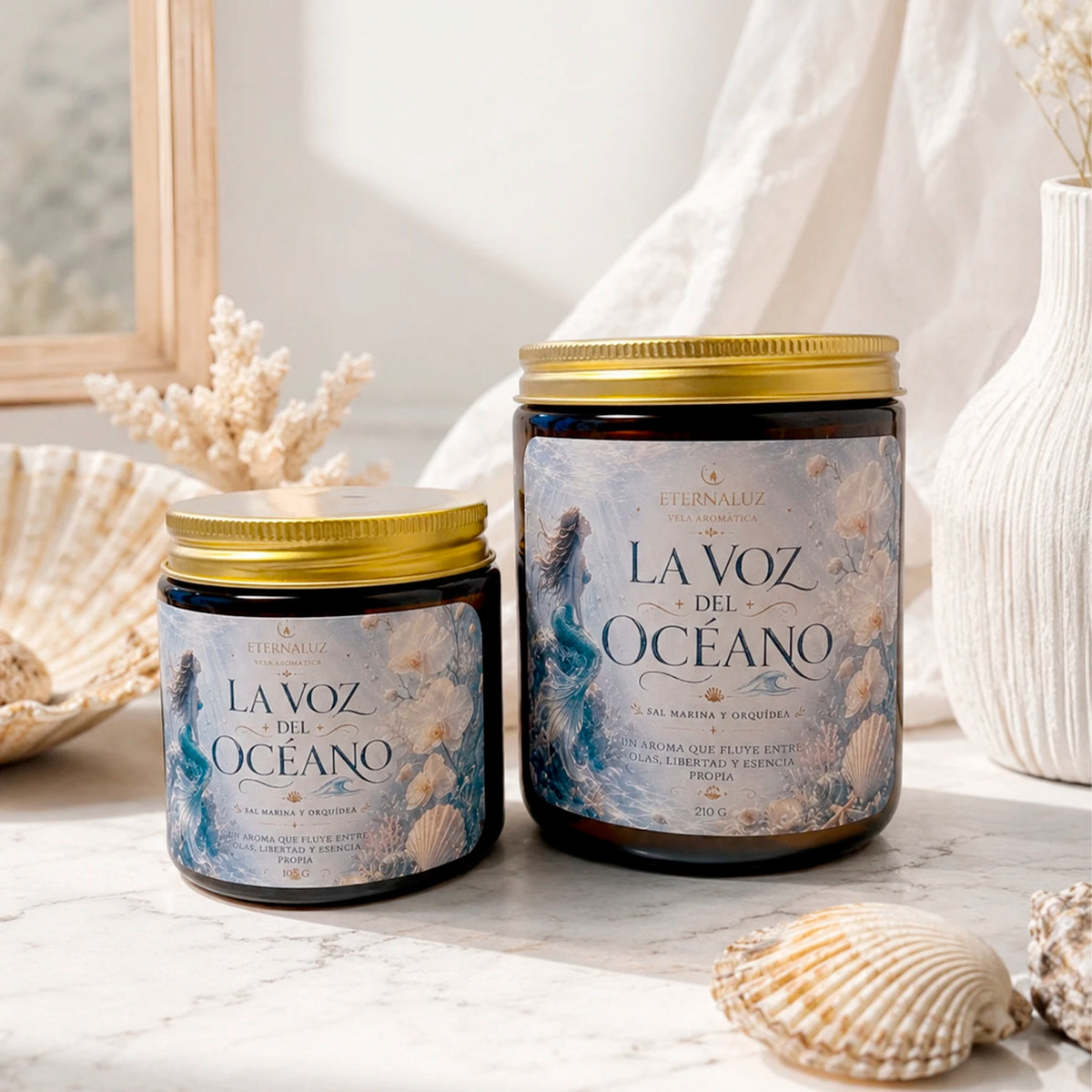 Vela aromática la voz del oceano, sal marina orquidea aroma fresco relajante eternaluz