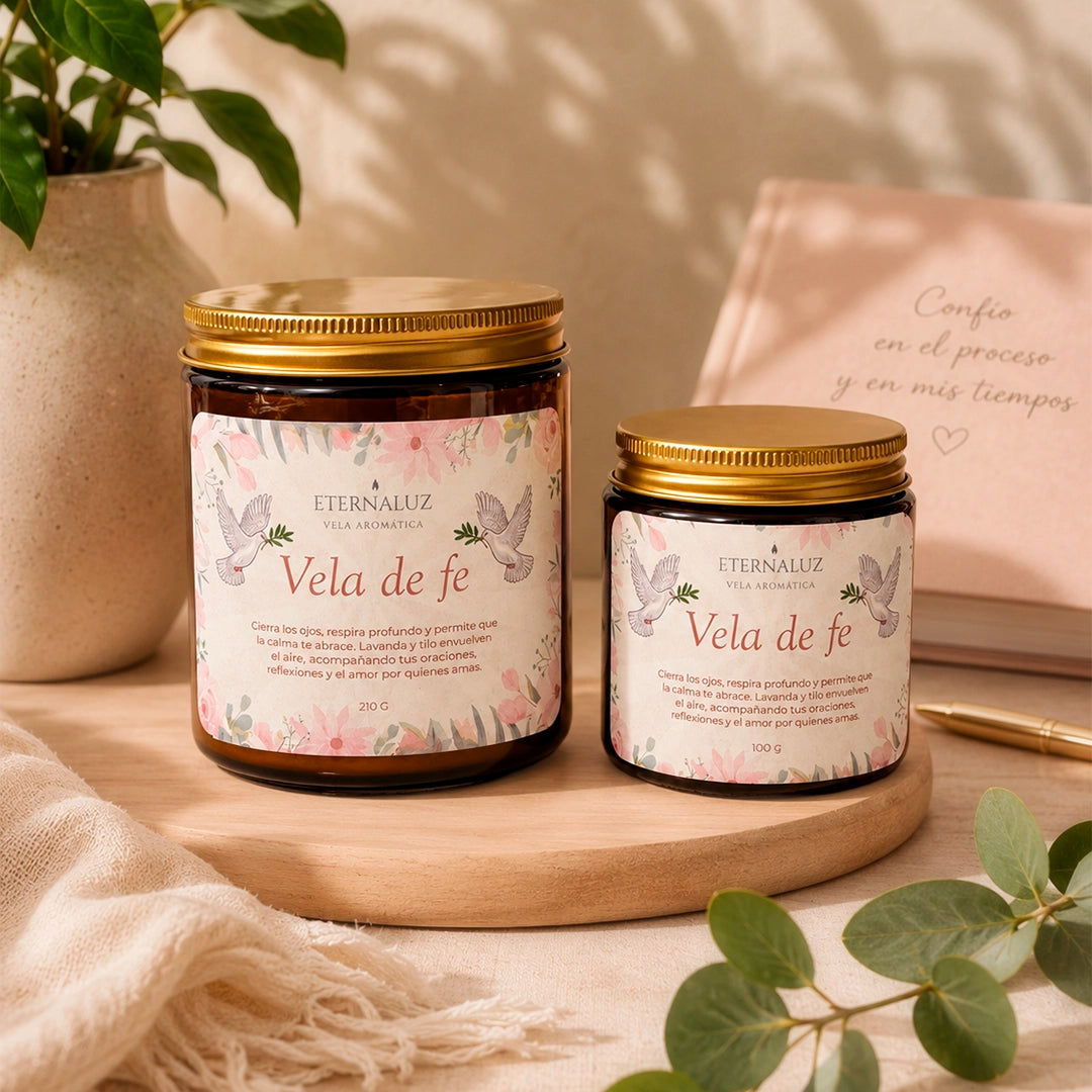 Vela de soya y coco con aroma a lavanda y tilo, ideal para meditación y momentos de calma