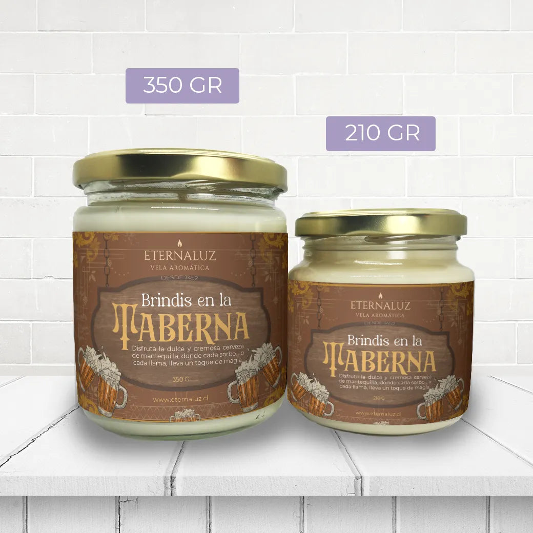 Vela aromática de soya Brindis en la Taberna de Eternaluz con aroma a mantequilla dorada, azúcar caramelizado y vainilla