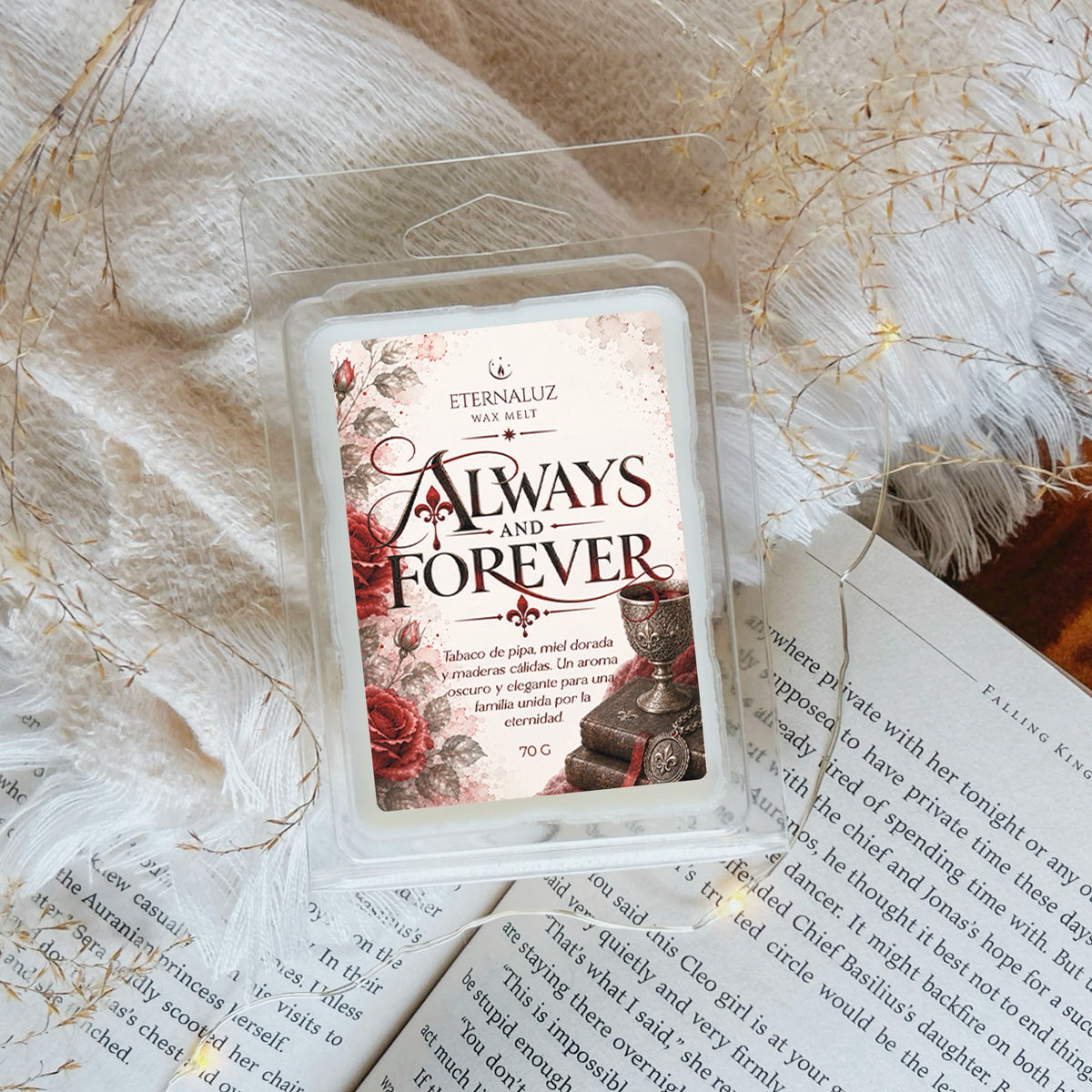 Wax melts Always and Forever con tabaco de pipa, miel dorada y maderas cálidas, inspirados en The Originals