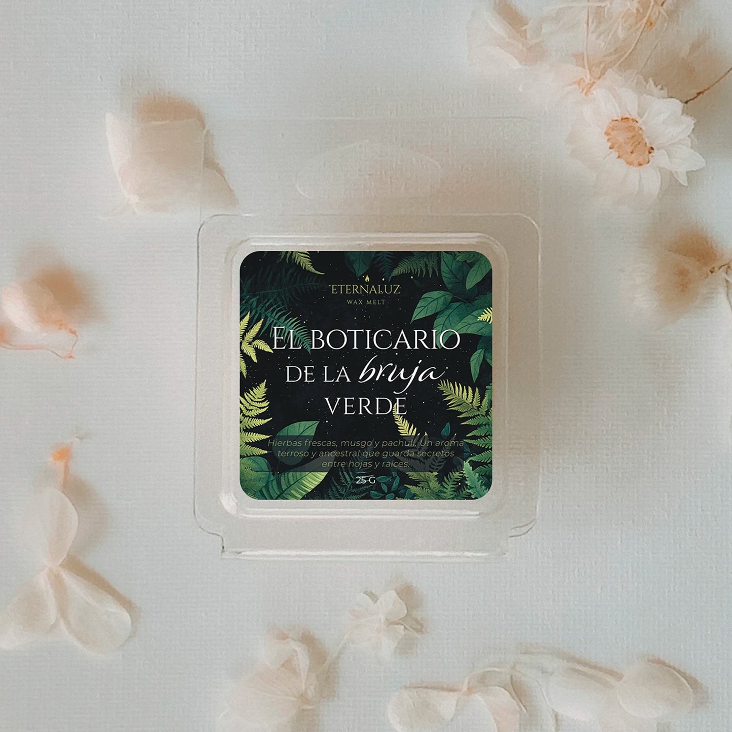 Wax melts El Boticario de la Bruja Verde con aroma herbal y terroso de salvia, musgo húmedo, pachulí y bálsamo