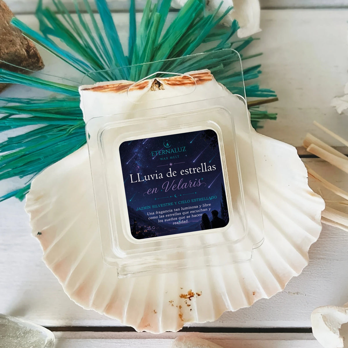 Wax melts Lluvia de Estrellas en Velaris con aroma a jazmín silvestre y flores blancas, inspirados en una noche mágica bajo las estrellas