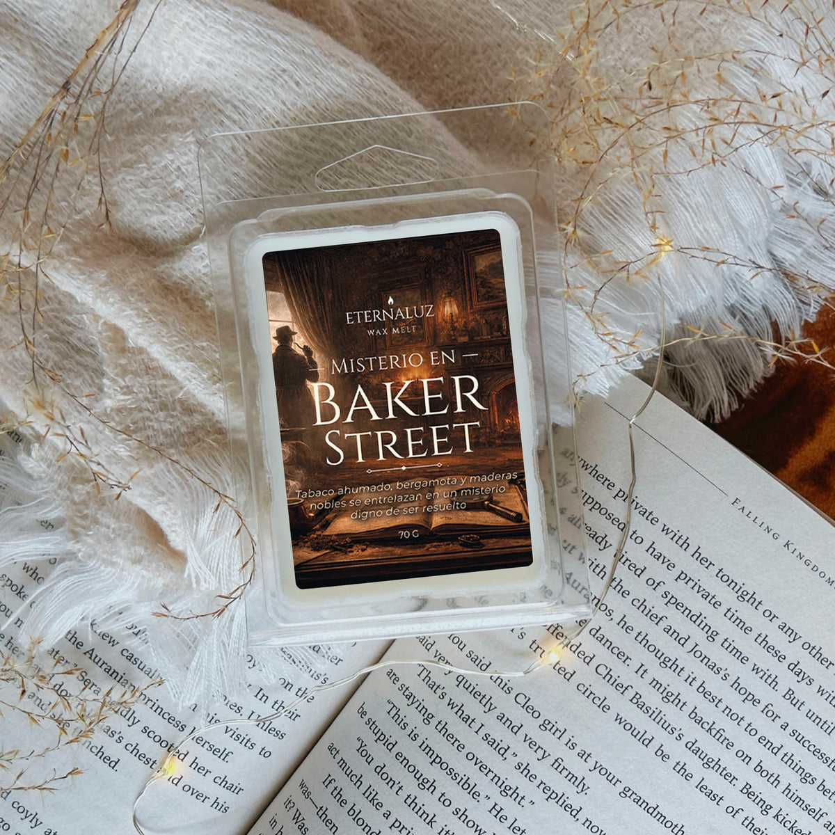 Wax melt literario misterio en baker street, aroma tabaco y bergamota Eternaluz