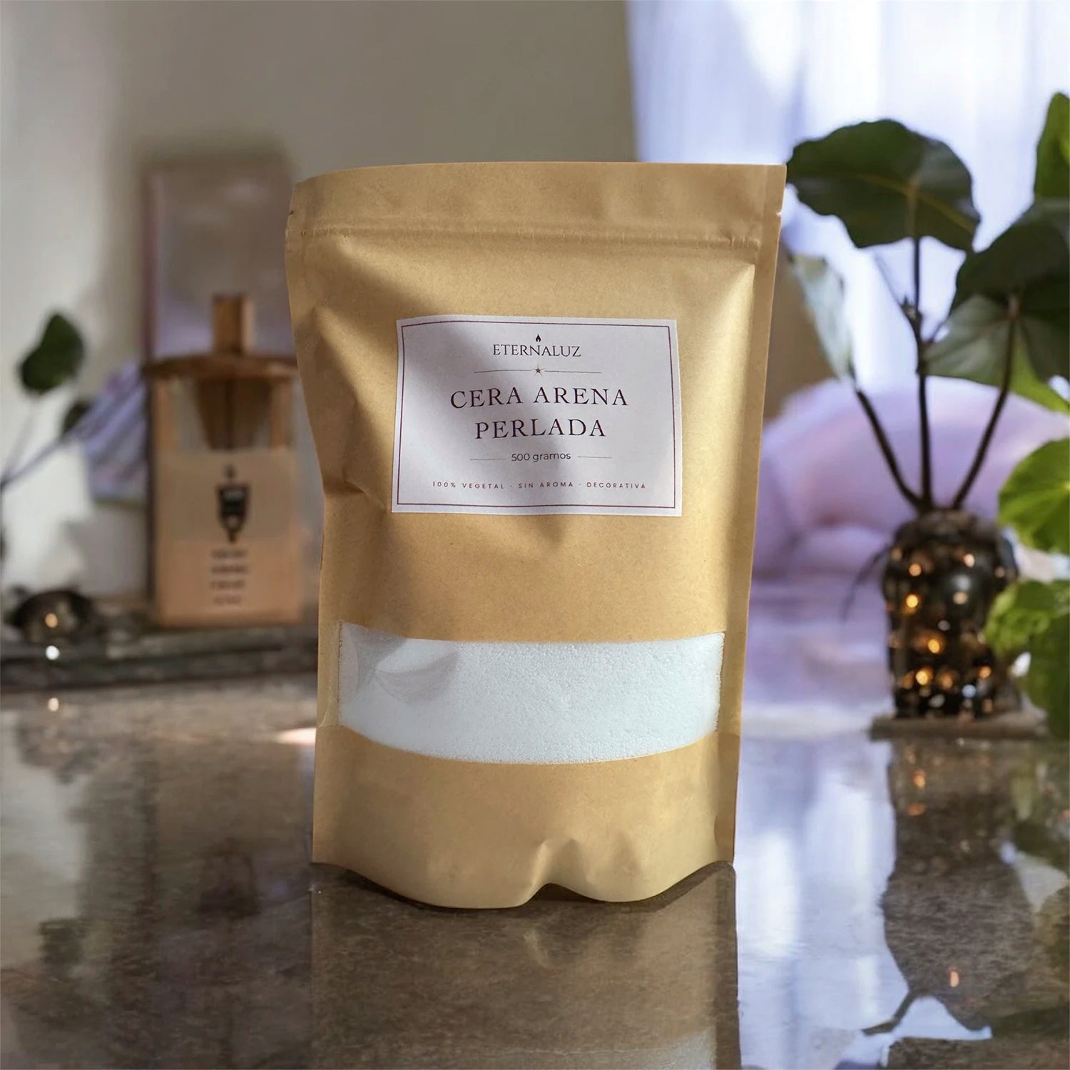 Pack de cera arena decorativa para velas, incluye 500 g de cera vegetal, 20 mechas y frasco de vidrio con tapa de madera