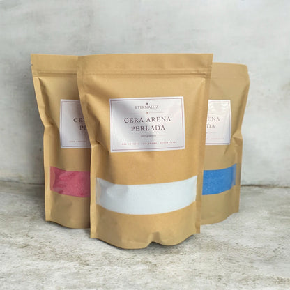 Pack de cera arena decorativa para velas, incluye 500 g de cera vegetal, 20 mechas y frasco de vidrio con tapa de madera