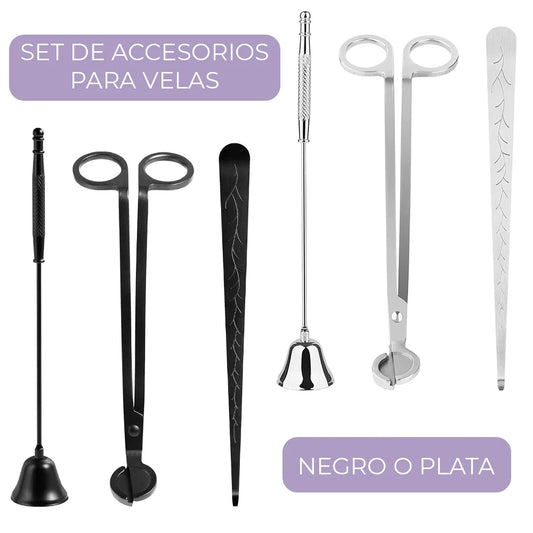 Box Cuidado Esencial de Eternaluz con set de accesorios para velas en acero inoxidable, bandeja de cemento artesanal y portafósforos decorativo