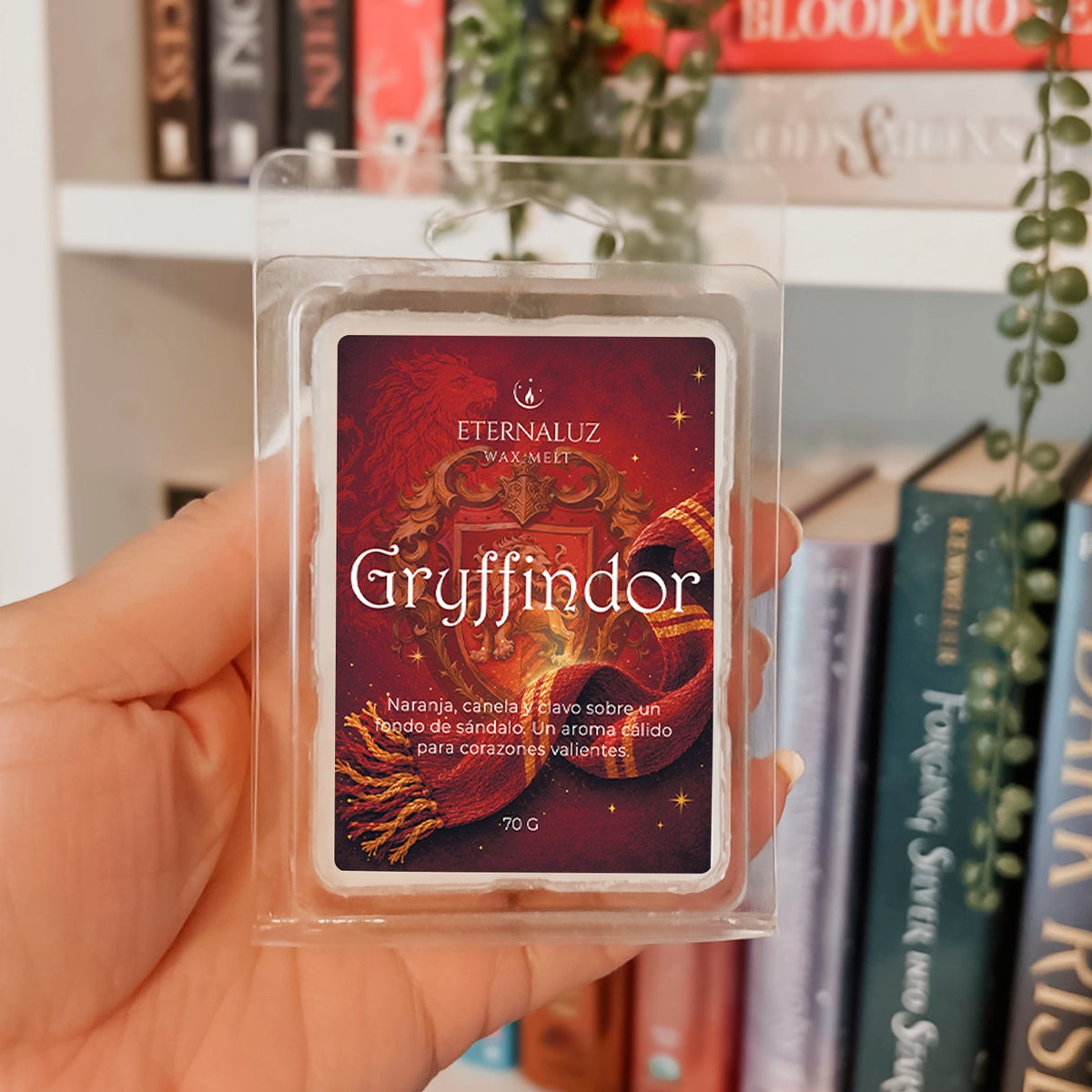 Wax melts Gryffindor con aroma a naranja, canela, clavo y sándalo, inspirados en la casa de Hogwarts.