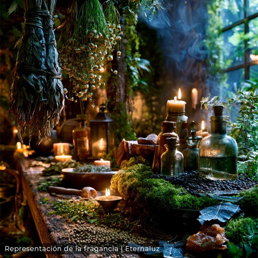 El Boticario de la Bruja Verde con aroma herbal de salvia, musgo húmedo, pachulí y bálsamo