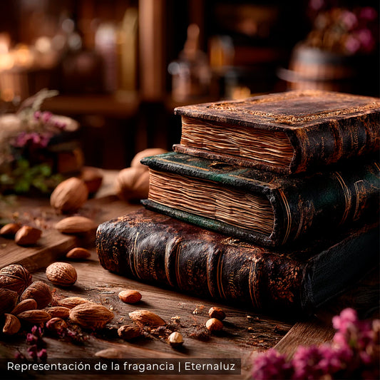 La Sección Prohibida con aroma a libros antiguos, cuero y madera inspirados en bibliotecas mágicas.