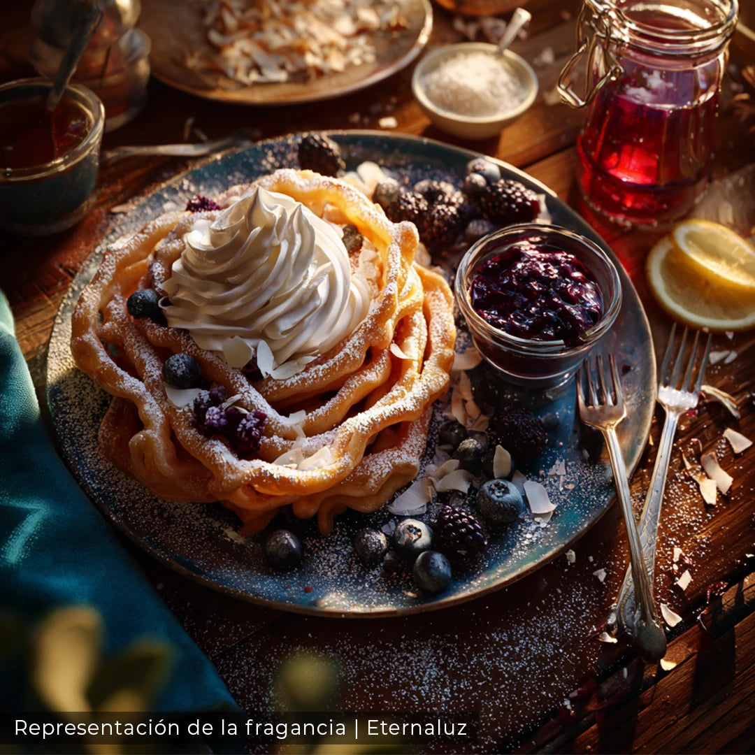 Inspirada en fantasía tipo Caraval con aroma dulce a azúcar, canela y vainilla estilo feria nocturna mágica.
