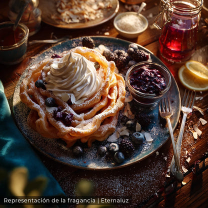 Inspirada en fantasía tipo Caraval con aroma dulce a azúcar, canela y vainilla estilo feria nocturna mágica.