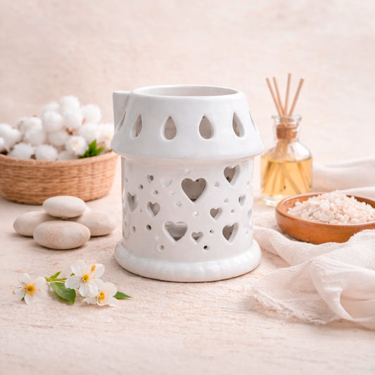Difusor de cerámica blanco con diseño de corazones para wax melts y aceites esenciales Eternaluz