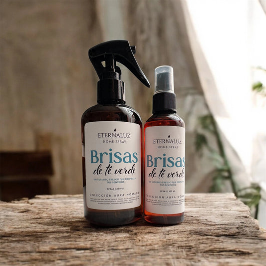 Home Spray Eternaluz Brisas de Té Verde, aroma herbal fresco con limón, menta y bambú, ideal para ambientar el hogar o la oficina.