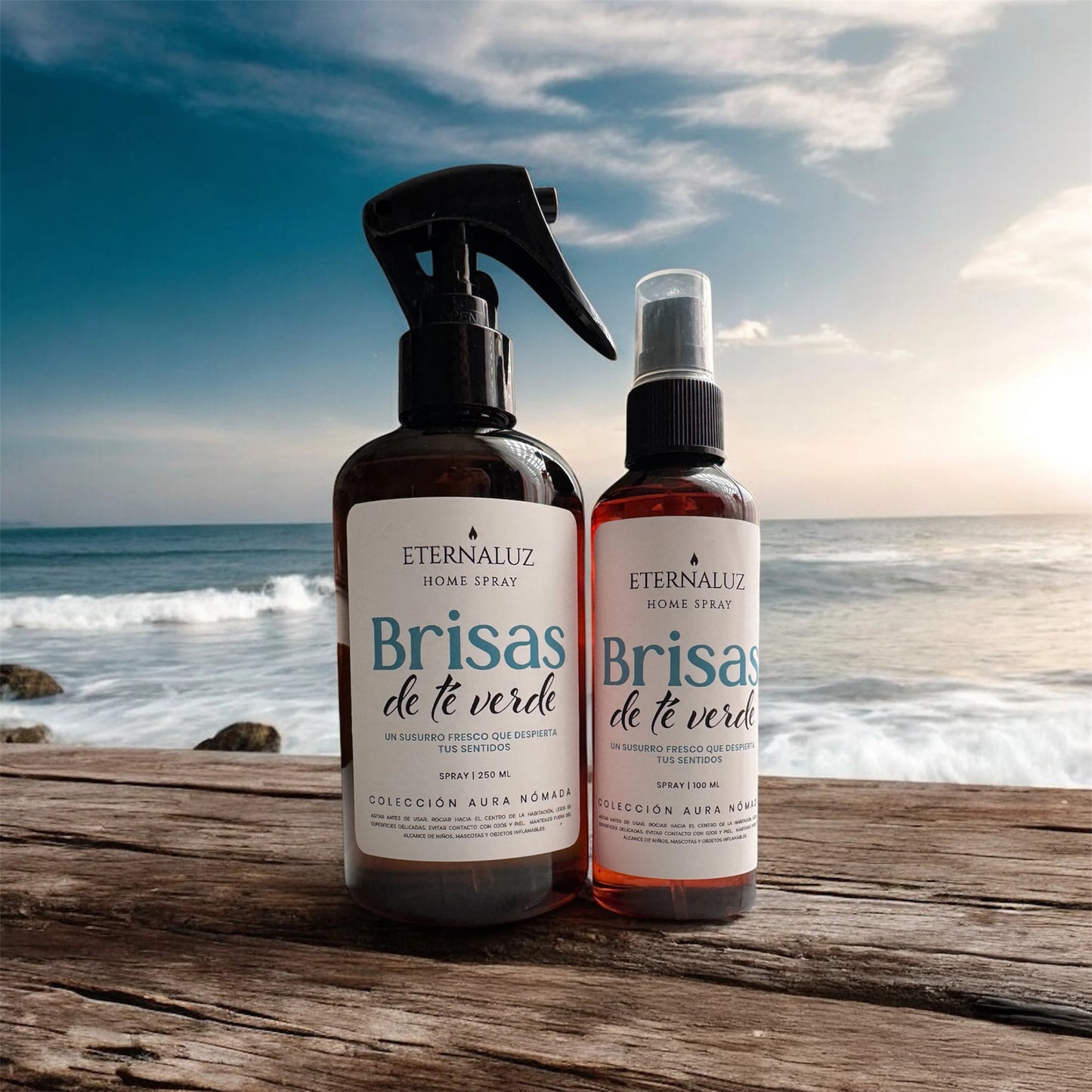 Home Spray Eternaluz Brisas de Té Verde, aroma herbal fresco con limón, menta y bambú, ideal para ambientar el hogar o la oficina.