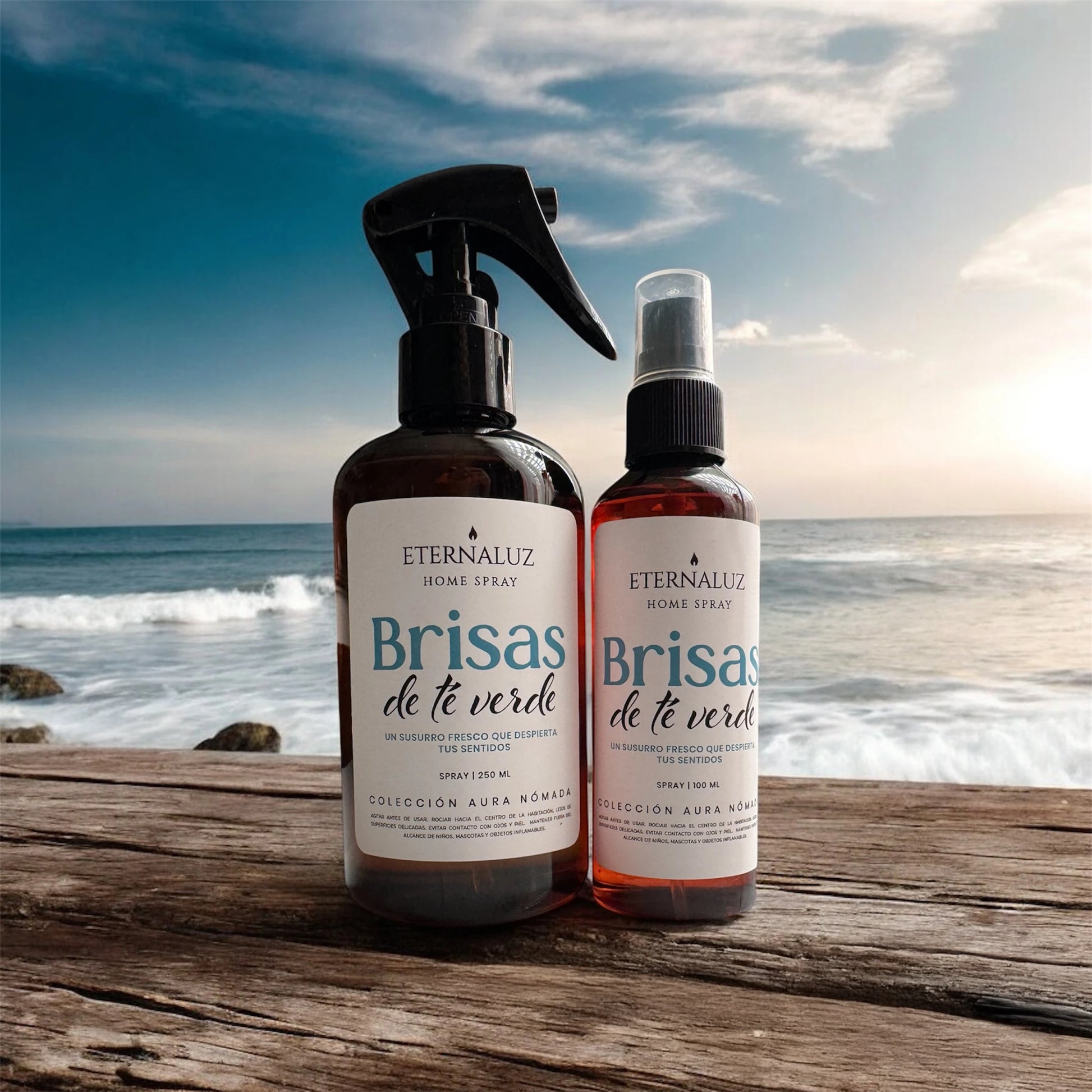 Home Spray Eternaluz Brisas de Té Verde, aroma herbal fresco con limón, menta y bambú, ideal para ambientar el hogar o la oficina.