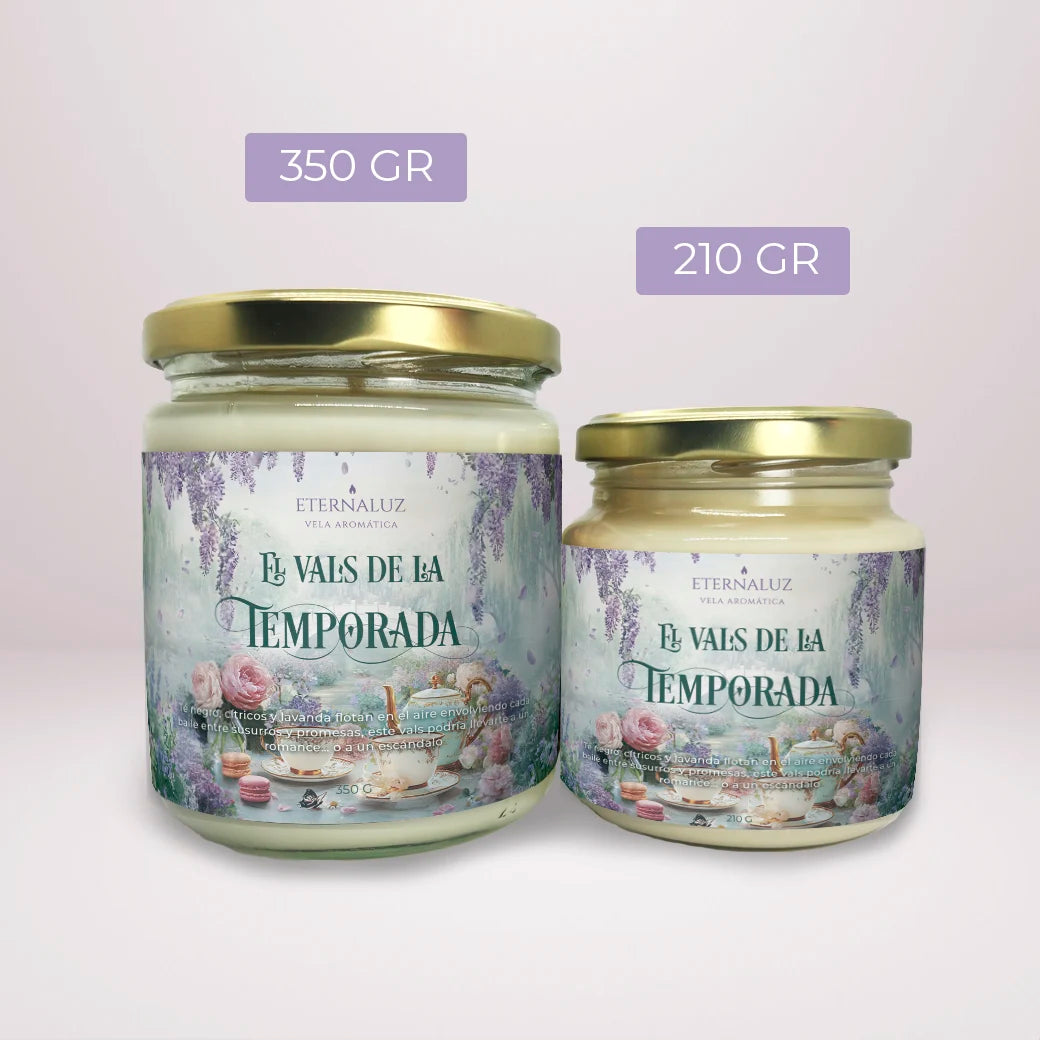 Vela literaria inspirada en los bailes de la Regencia, aroma a té negro, lavanda y citricos.