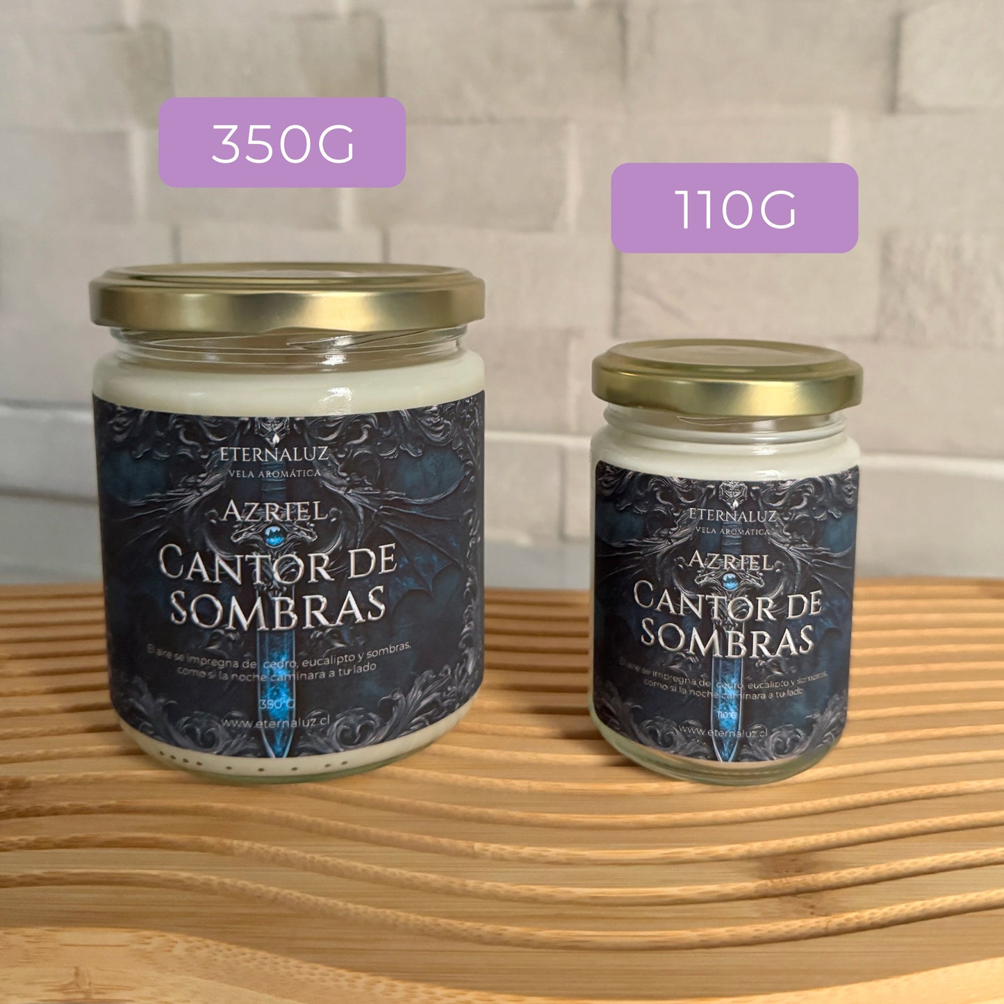 Vela Eternaluz inspirada en Azriel (ACOTAR), con aroma a cedro blanco, menta y eucalipto fresco. Aroma herbal y profundo