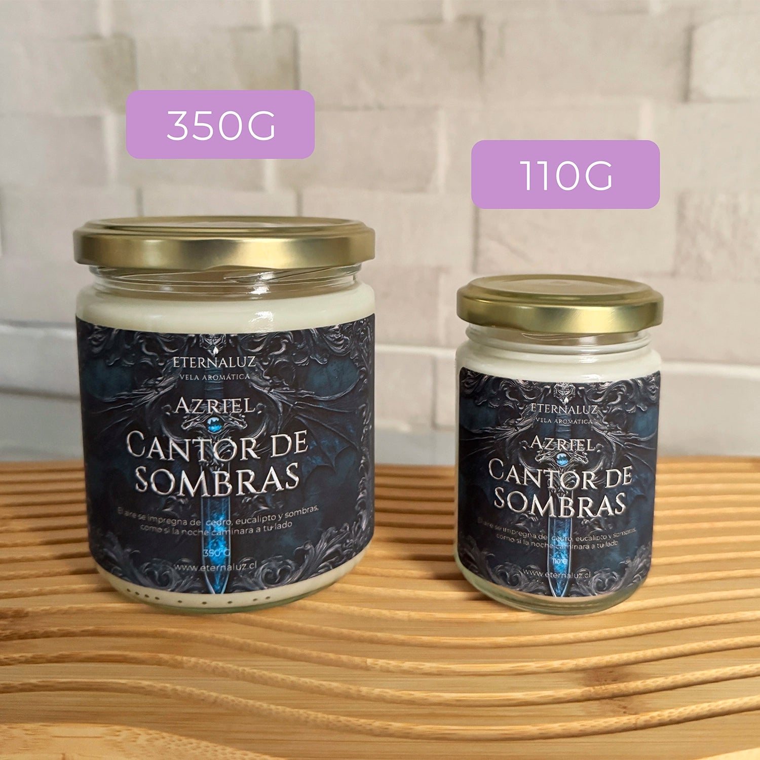 Vela Eternaluz inspirada en Azriel (ACOTAR), con aroma a cedro blanco, menta y eucalipto fresco. Aroma herbal y profundo