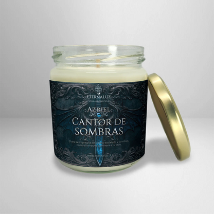Vela Eternaluz inspirada en Azriel (ACOTAR), con aroma a cedro blanco, menta y eucalipto fresco. Aroma herbal y profundo