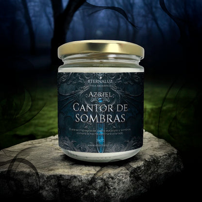 Vela Eternaluz inspirada en Azriel (ACOTAR), con aroma a cedro blanco, menta y eucalipto fresco. Aroma herbal y profundo