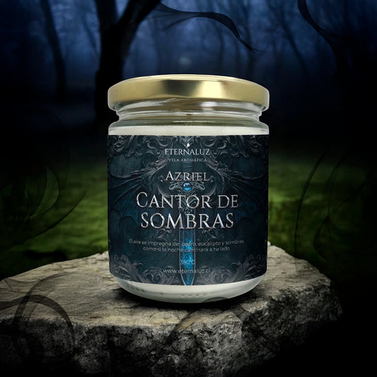 Vela Eternaluz inspirada en Azriel (ACOTAR), con aroma a cedro blanco, menta y eucalipto fresco. Aroma herbal y profundo