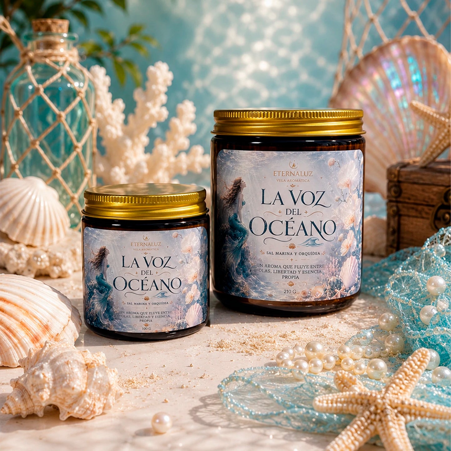Vela aromática la voz del oceano, sal marina orquidea aroma fresco relajante eternaluz