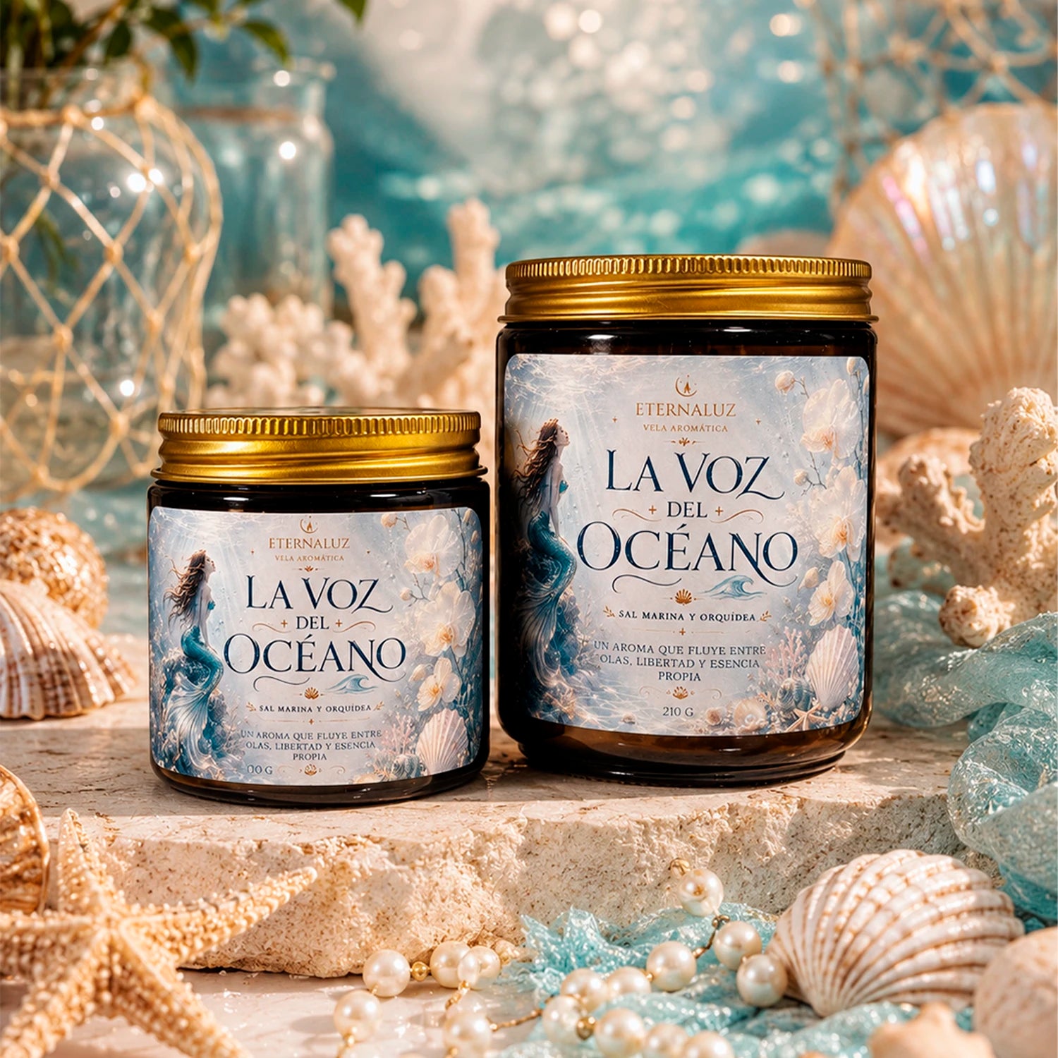 Vela aromática la voz del oceano, sal marina orquidea aroma fresco relajante eternaluz