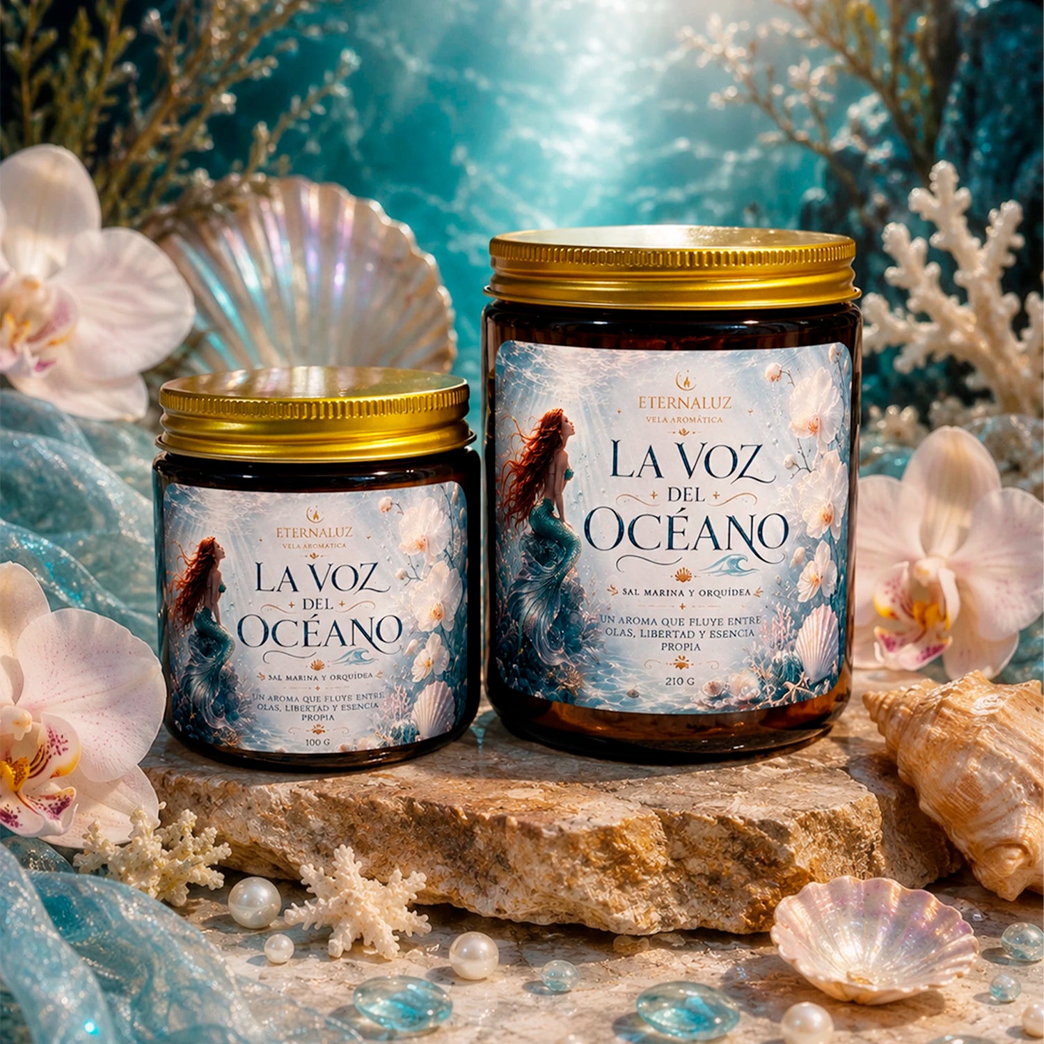 Vela aromática la voz del oceano, sal marina orquidea aroma fresco relajante eternaluz