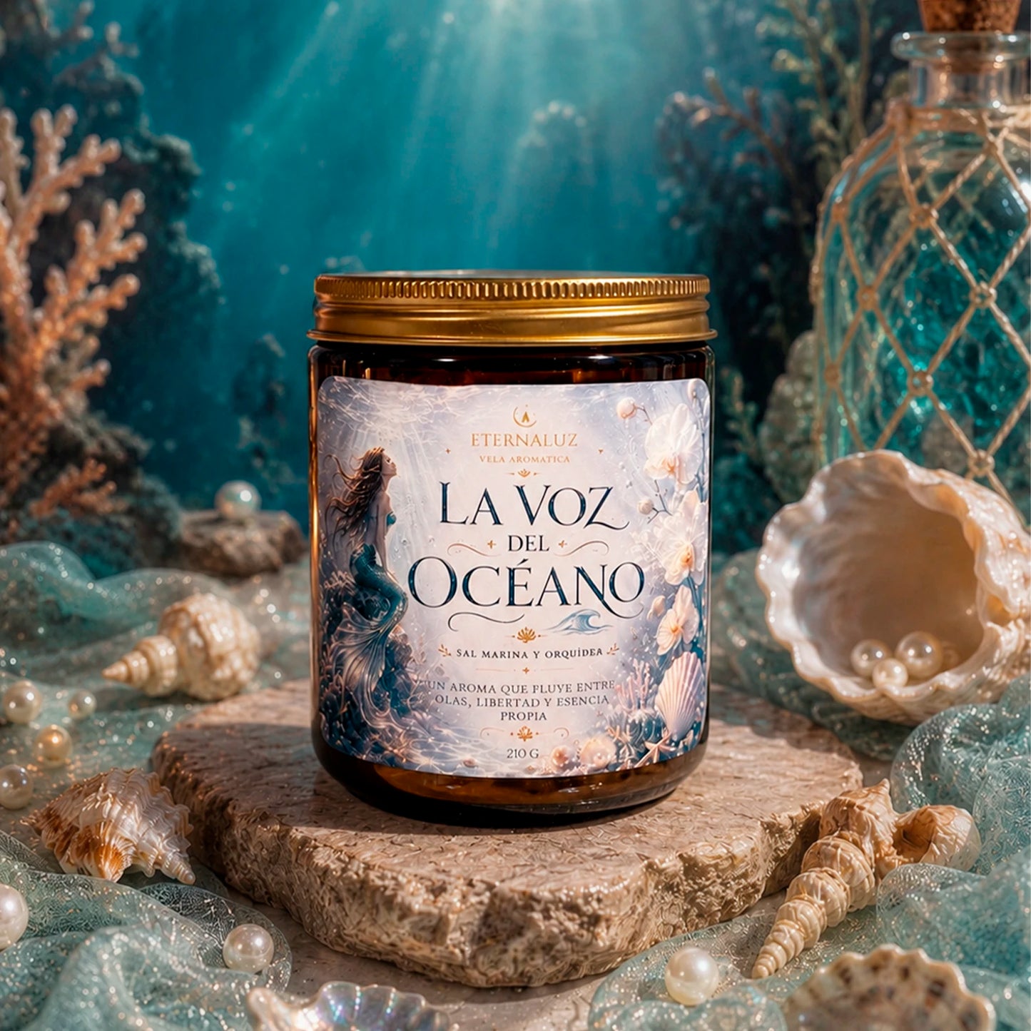 Vela aromática la voz del oceano, sal marina orquidea aroma fresco relajante eternaluz