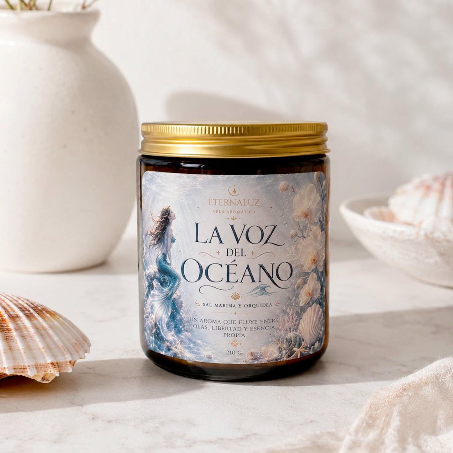 Vela aromática la voz del oceano, sal marina orquidea aroma fresco relajante eternaluz