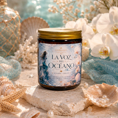 Vela aromática la voz del oceano, sal marina orquidea aroma fresco relajante eternaluz