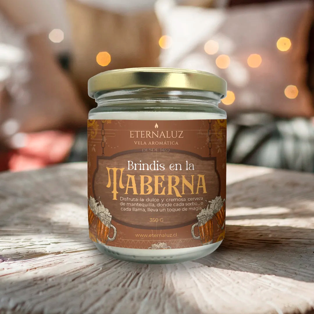 Vela aromática de soya  Brindis en la Taberna de Eternaluz con aroma a mantequilla dorada, azúcar caramelizado y vainilla