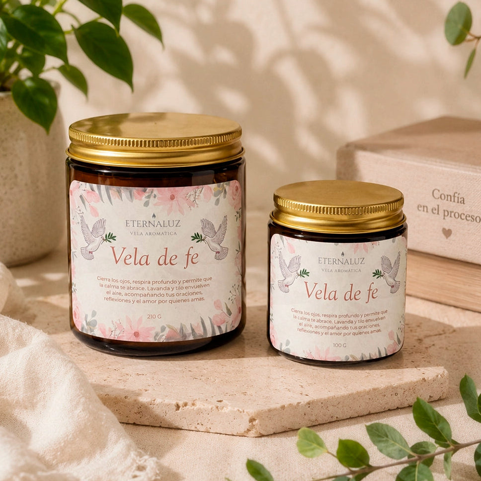 Vela de soya y coco con aroma a lavanda y tilo, ideal para meditación y momentos de calma