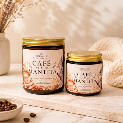 Vela aromática Café y Mantita con aroma a café tostado, vainilla y caramelo, ideal para lectura y momentos cozy