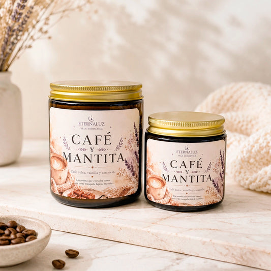 Vela aromática Café y Mantita con aroma a café tostado, vainilla y caramelo, ideal para lectura y momentos cozy