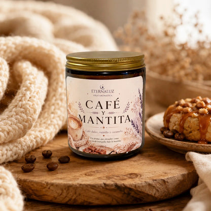 Vela aromática Café y Mantita con aroma a café tostado, vainilla y caramelo, ideal para lectura y momentos cozy