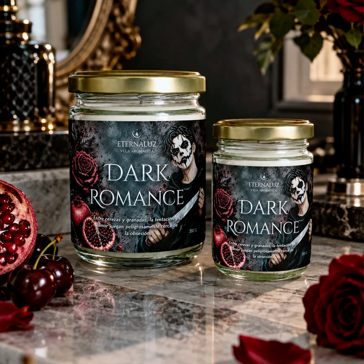 Vela aromática Dark Romance con cereza, granada y acordes frutales intensos