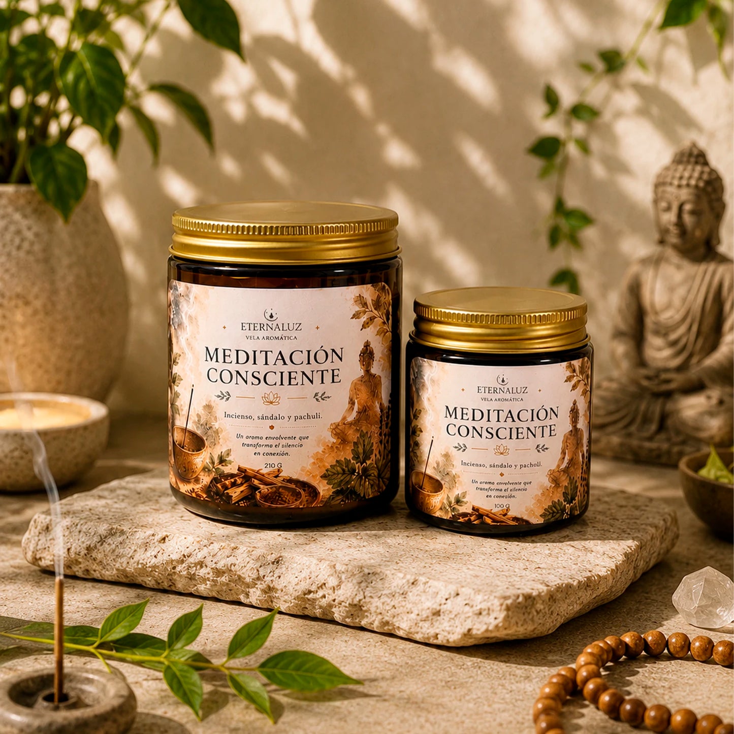 Vela aromática Meditación Consciente con aroma a incienso, sándalo y pachulí, ideal para meditar y crear calma interior