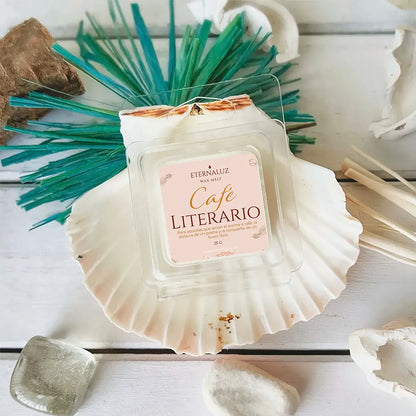 Wax melt Café Literario de Eternaluz con aroma a café tostado y pastelería horneada