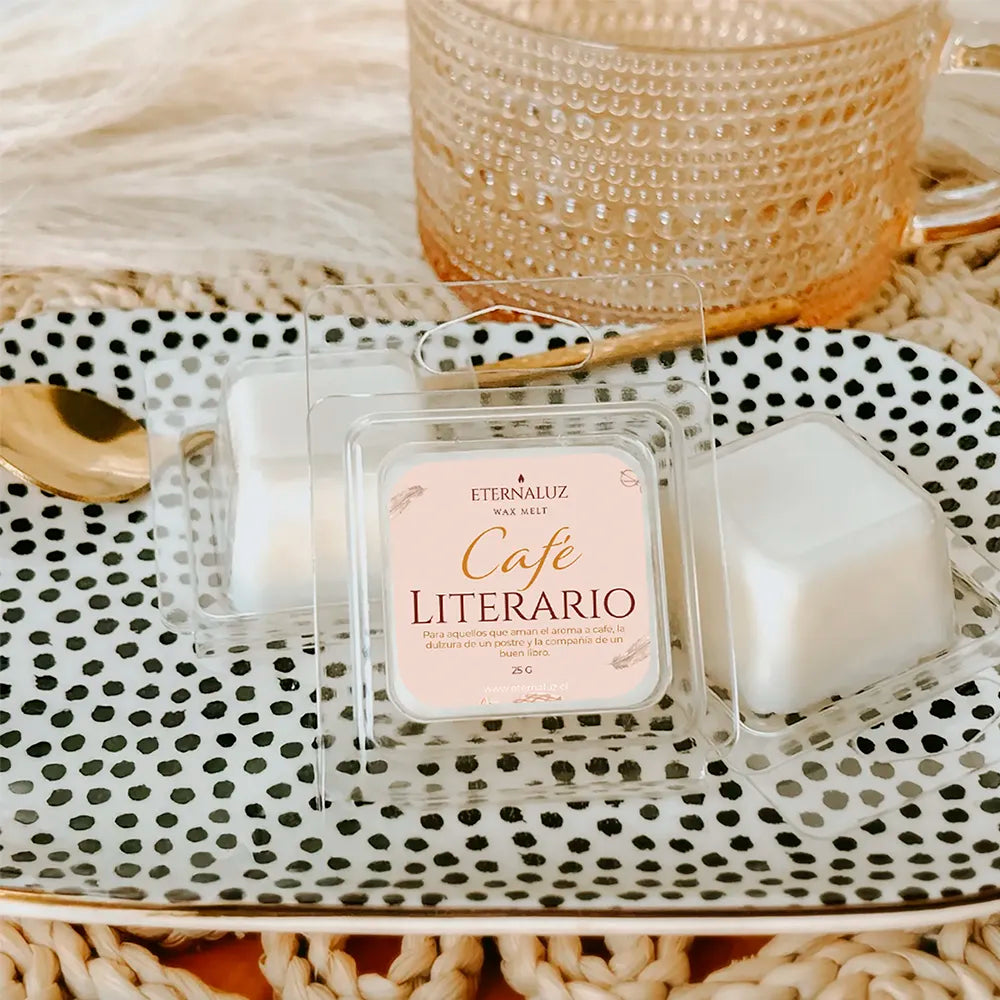 Wax melt Café Literario de Eternaluz con aroma a café tostado y pastelería horneada
