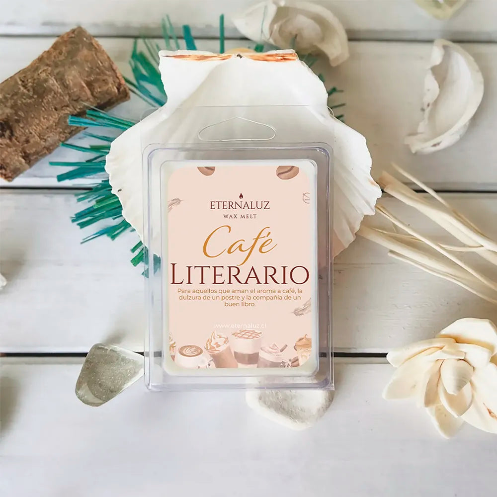 Wax melt Café Literario de Eternaluz con aroma a café tostado y pastelería horneada