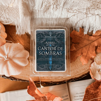Wax melts Eternaluz inspirada en Azriel (ACOTAR), con aroma a cedro blanco, menta y eucalipto fresco. Aroma herbal y profundo