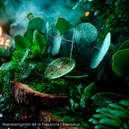 Vela Eternaluz inspirada en Azriel (ACOTAR), con aroma a cedro blanco, menta y eucalipto fresco. Aroma herbal y profundo