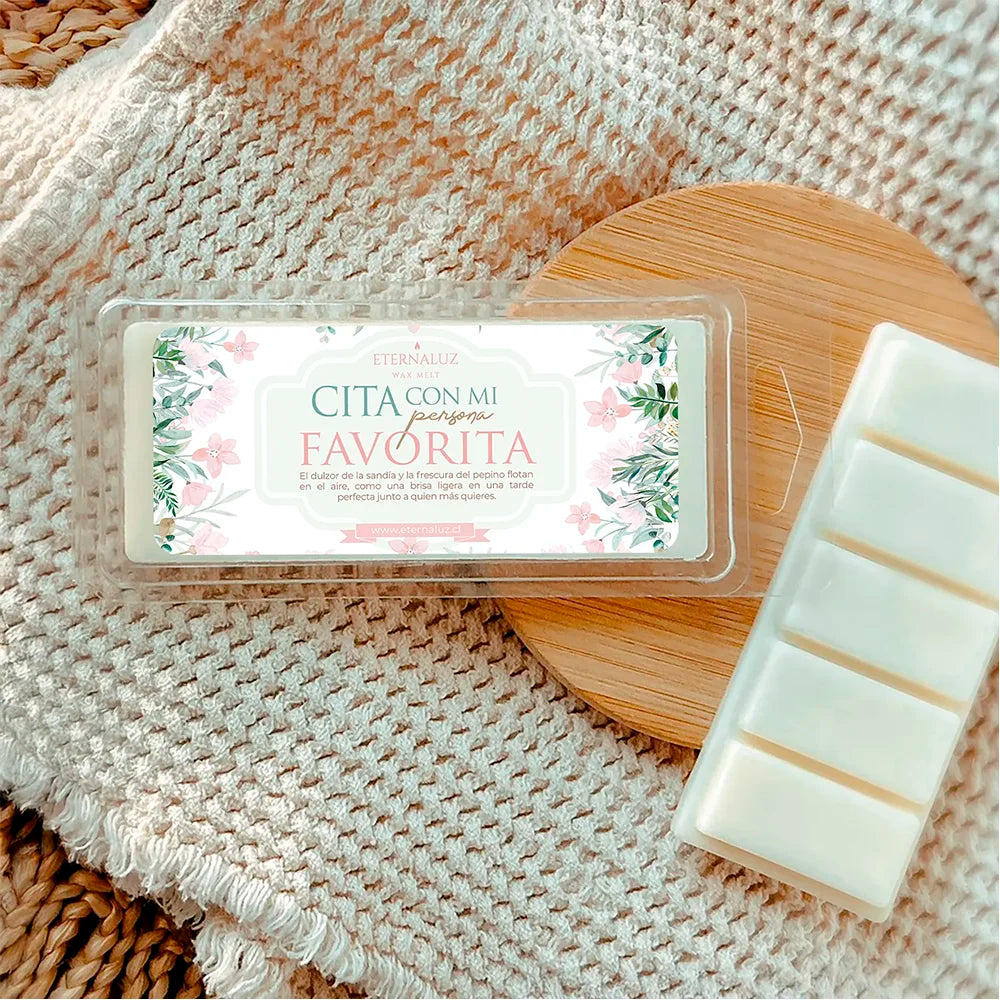 Wax melt aromático Cita con mi persona favorita de Eternaluz con aroma a sandía, pepino y melón