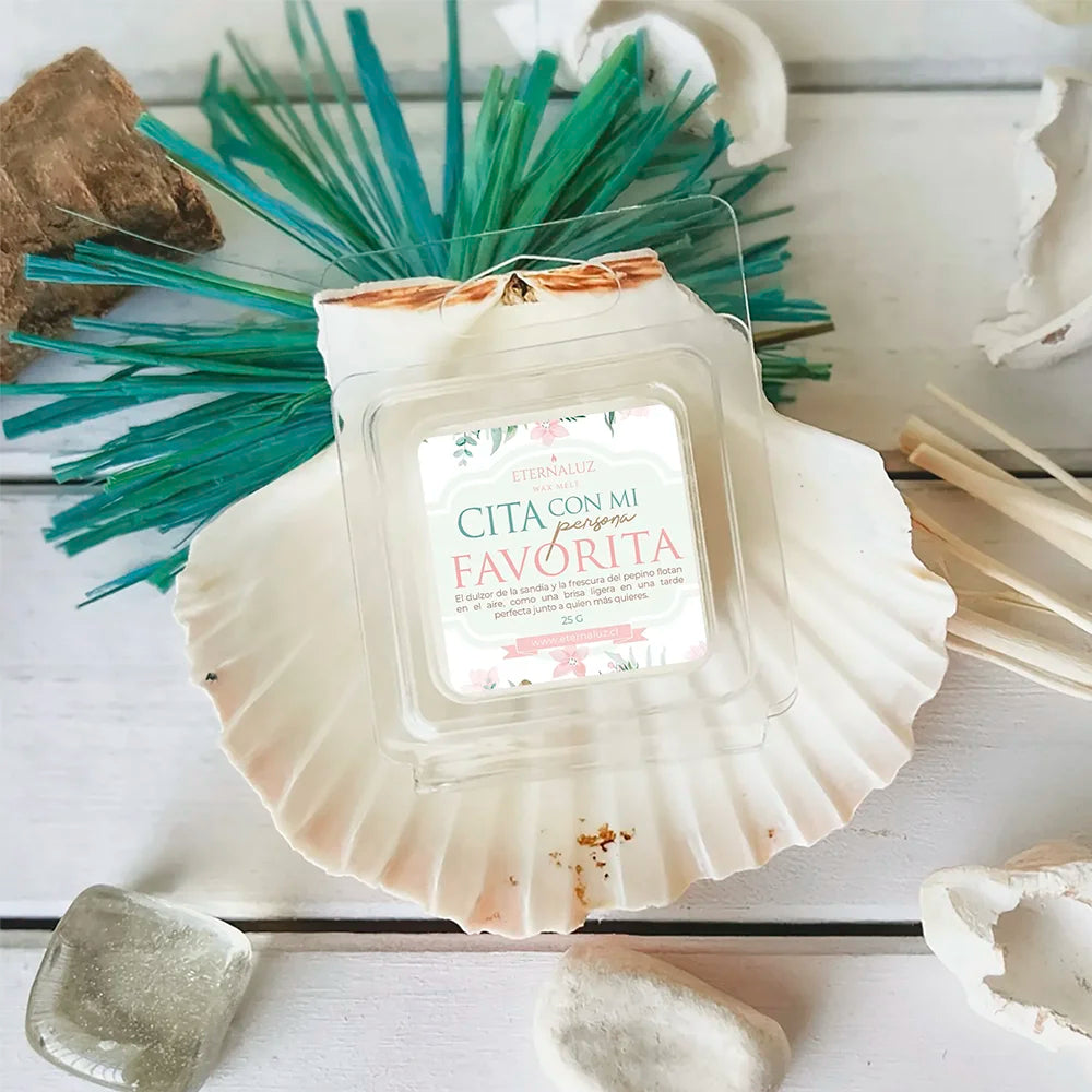 Wax melt aromático Cita con mi persona favorita de Eternaluz con aroma a sandía, pepino y melón