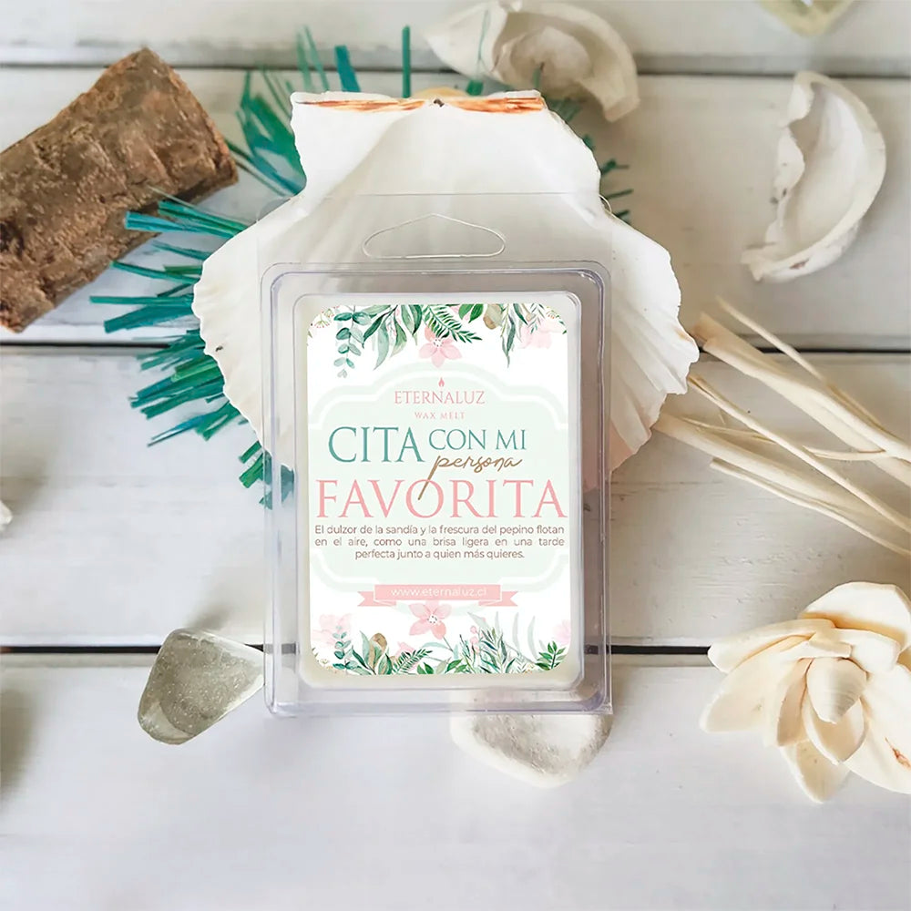Wax melt aromático Cita con mi persona favorita de Eternaluz con aroma a sandía, pepino y melón