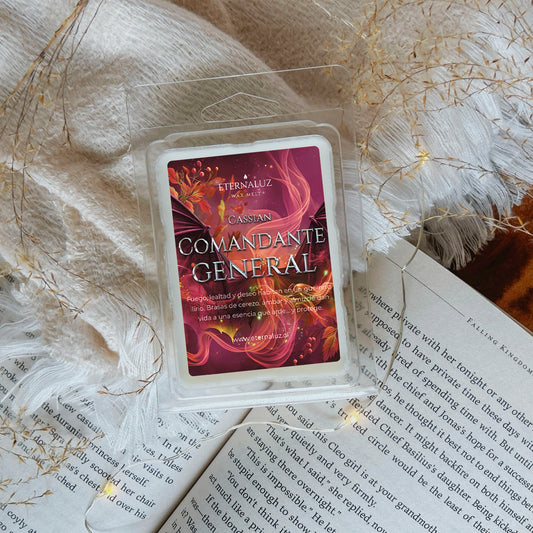 Wax melts inspirados en Cassian, guerrero de la Corte Noche. Aroma cálido y especiado con brasas, ámbar y almizcle. Intensidad alta. Para quienes aman el fuego del deber y la pasión.