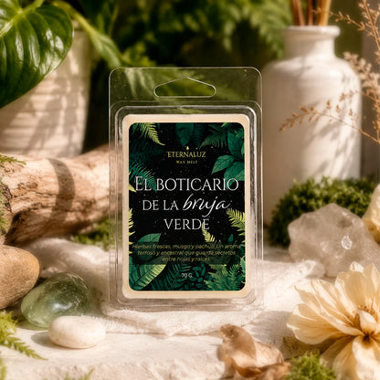 Wax melts El Boticario de la Bruja Verde con aroma herbal y terroso de salvia, musgo húmedo, pachulí y bálsamo